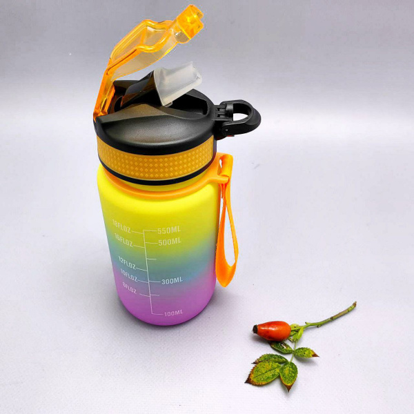 Бутылка для воды 550 мл. с клапаном и разметкой / Двухцветная бутылка для воды и других напитков, цвет РАДУГА